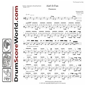 Paramore - Ain't It Fun - Drum Sheet + Play-Along Track